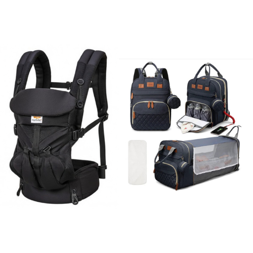 Pack porte-bébé noir + sac a langé