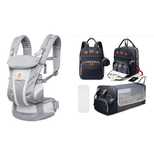 Pack Porte bébé gris + sac à langer